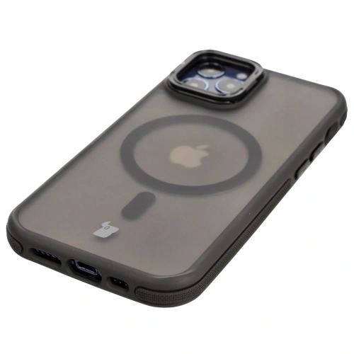 Etui z podstawką i pierścieniem magnetycznym Bizon Case Eclipse do Apple iPhone 12 / Apple iPhone 12 Pro  przydymione z czarną ramką