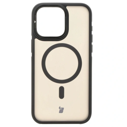 Etui z podstawką i pierścieniem magnetycznym Bizon Case Eclipse do Apple iPhone 15 Pro Max przydymione z czarną ramką