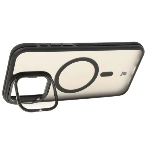 Etui z podstawką i pierścieniem magnetycznym Bizon Case Eclipse do Apple iPhone 15 Pro Max przydymione z czarną ramką