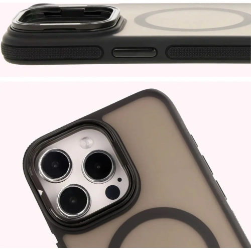 Etui z podstawką i pierścieniem magnetycznym Bizon Case Eclipse do Apple iPhone 15 Pro Max przydymione z czarną ramką