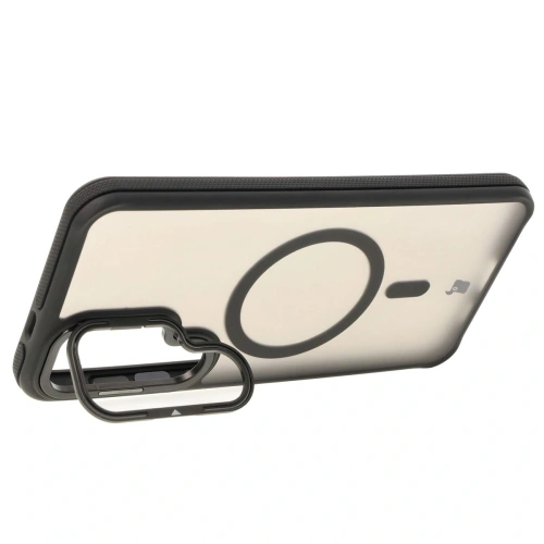 Etui z podstawką i pierścieniem magnetycznym Bizon Case Eclipse do Samsung Galaxy S24 Plus przydymione z czarną ramką