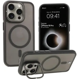 Hurtownia GSM - Etui z podstawką i pierścieniem magnetycznym Bizon Case Eclipse do Apple iPhone 15 Pro przydymione z czarną ramką - BIZ7177 - {ean13} - Hurt