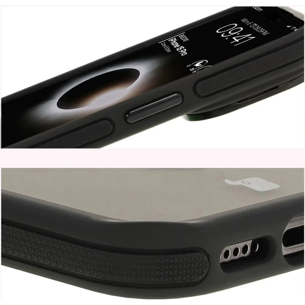 Hurtownia GSM - Etui z podstawką i pierścieniem magnetycznym Bizon Case Eclipse do Apple iPhone 15 Pro przydymione z czarną ramką - BIZ7177 - {ean13} - Hurt
