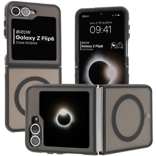Etui z pierścieniem magnetycznym Bizon Case Eclipse do Samsung Galaxy Z Flip6 / 7 FE przydymione z czarną ramką