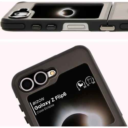 Etui z pierścieniem magnetycznym Bizon Case Eclipse do Samsung Galaxy Z Flip6 / 7 FE przydymione z czarną ramką