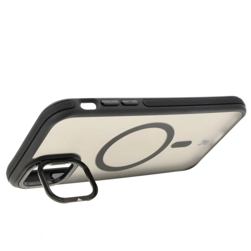 Etui z podstawką i pierścieniem magnetycznym Bizon Case Eclipse do Apple iPhone 11 przydymione z czarną ramką