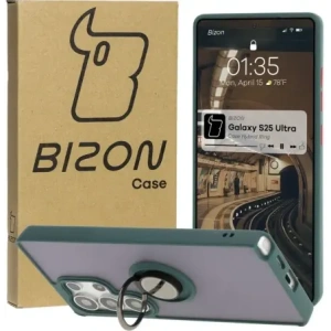 Hurtownia GSM - Bizon Case Hybrid Ring Samsung Galaxy S25 Ultra fumuriu cu un cadru verde închis - BIZ7187 - {ean13} - Hurt