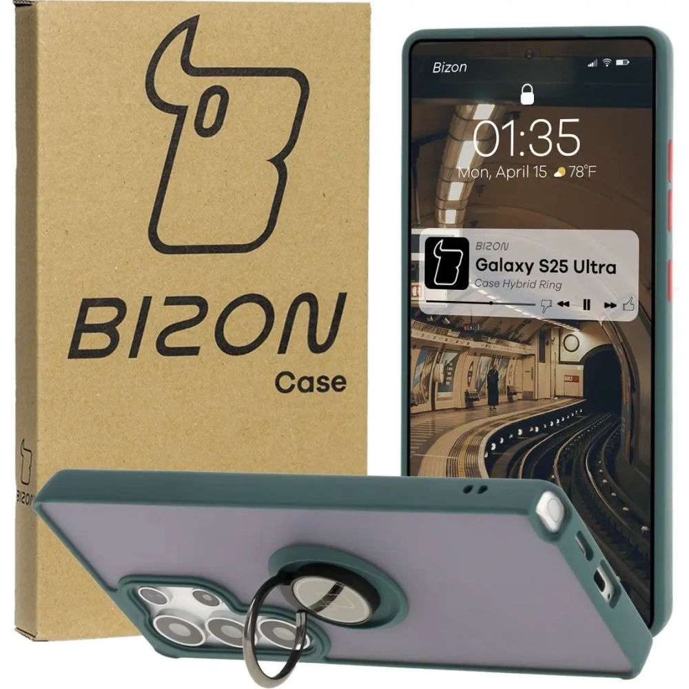 Wholesale Bizon Case Hybrid Ring Samsung Galaxy S25 Ultra smoky with a dark green frame - BIZ7187 - {ean13} - Hurt