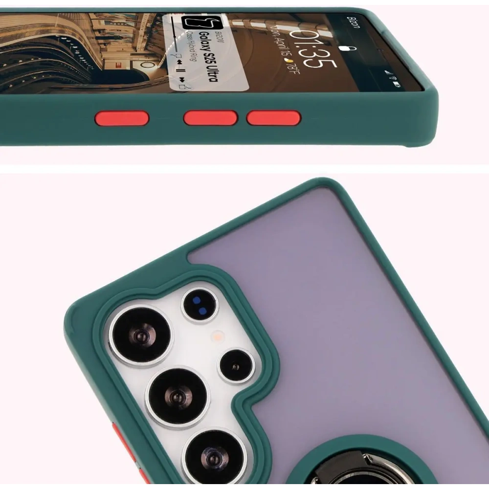 Hurtownia GSM - Etui z uchwytem na palec Bizon Case Hybrid Ring do Samsung Galaxy S25 Ultra kouřové s tmavě zeleným rámečkem - BIZ7187 - {ean13} - Hurt
