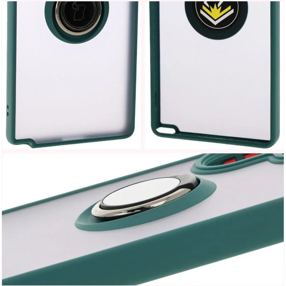 Hurtownia GSM - Etui z uchwytem na palec Bizon Case Hybrid Ring do Samsung Galaxy S25 Ultra kouřové s tmavě zeleným rámečkem - BIZ7187 - {ean13} - Hurt