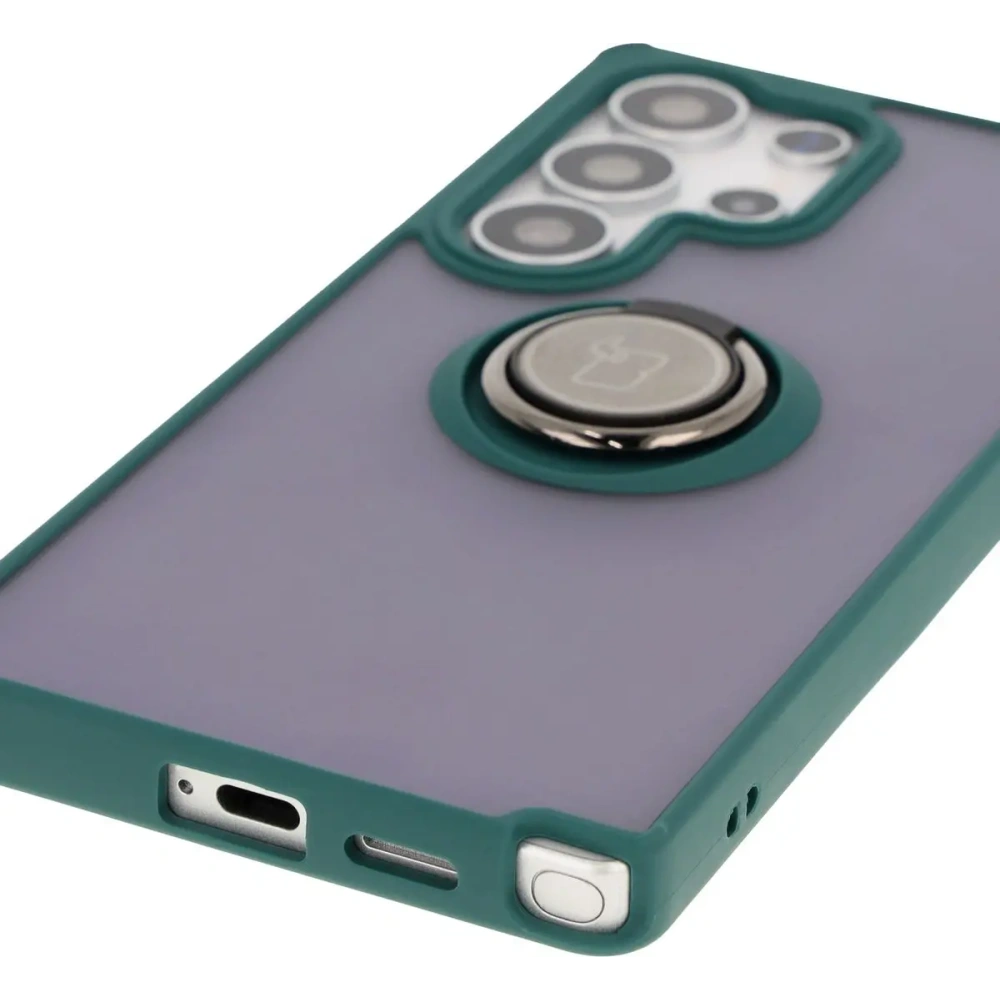 Hurtownia GSM - Etui z uchwytem na palec Bizon Case Hybrid Ring do Samsung Galaxy S25 Ultra kouřové s tmavě zeleným rámečkem - BIZ7187 - {ean13} - Hurt