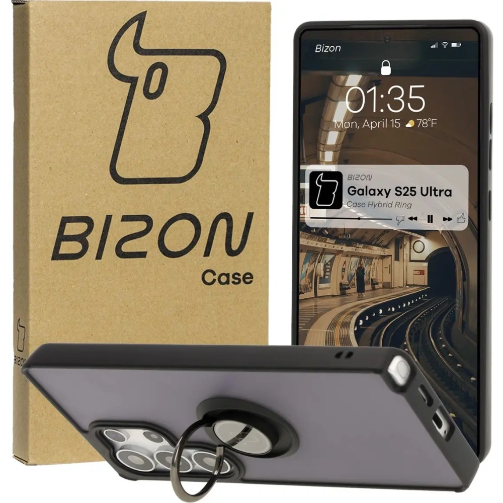 Hurtownia GSM - Bizon Case Hybrid Ring Samsung Galaxy S25 Ultra fumuriu cu un cadru negru - BIZ7188 - {ean13} - Hurt