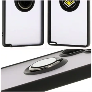 Etui z uchwytem na palec Bizon Case Hybrid Ring do Samsung Galaxy S25 Ultra przydymione z czarną ramką