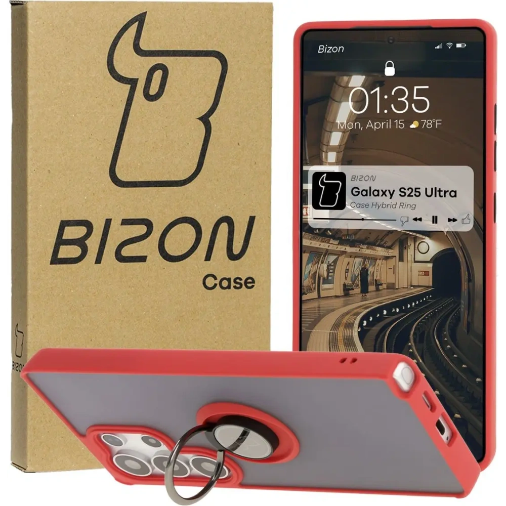 Hurtownia GSM - Bizon Case Hybrid Ring Samsung Galaxy S25 Ultra fumurie cu un cadru roșu - BIZ7189 - {ean13} - Hurt