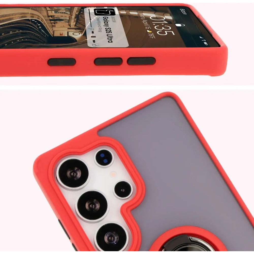 Wholesale Bizon Case Hybrid Ring Samsung Galaxy S25 Ultra smoky with a red frame - BIZ7189 - {ean13} - Hurt