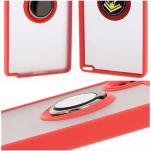 Etui z uchwytem na palec Bizon Case Hybrid Ring do Samsung Galaxy S25 Ultra przydymione z czerwoną ramką
