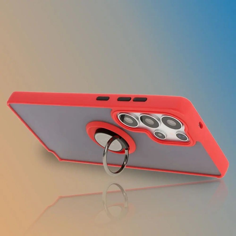 Hurtownia GSM - Etui z uchwytem na palec Bizon Case Hybrid Ring do Samsung Galaxy S25 Ultra przydymione z czerwoną ramką - BIZ7189 - {ean13} - Hurt