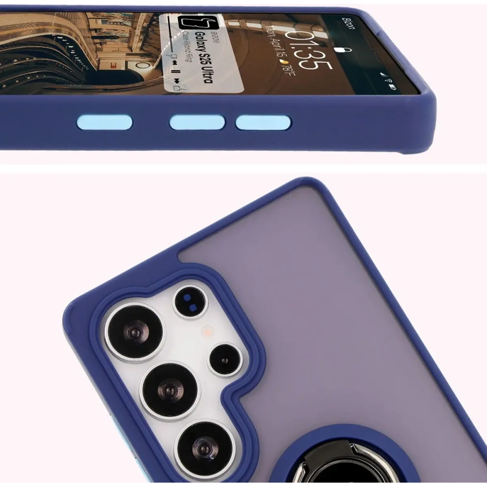 Hurtownia GSM - Etui s úchytem na prst Bizon Case Hybrid Ring pro Samsung Galaxy S25 Ultra kouřové s modrým rámečkem - BIZ7190 - {ean13} - Hurt