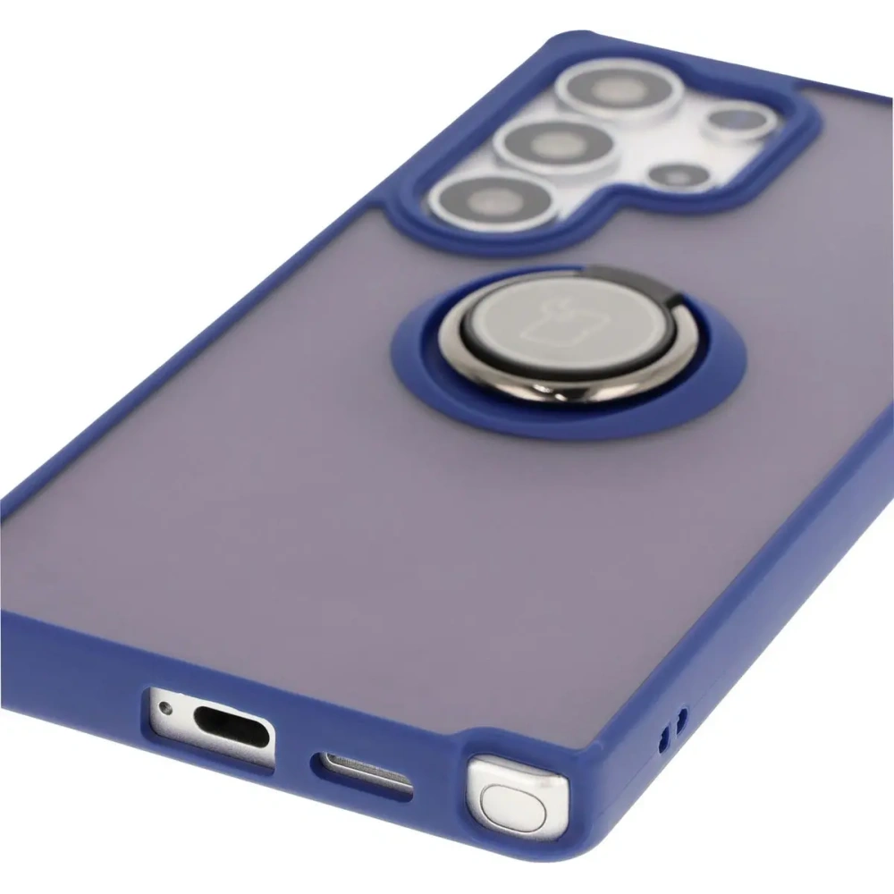 Hurtownia GSM - Etui s úchytem na prst Bizon Case Hybrid Ring pro Samsung Galaxy S25 Ultra kouřové s modrým rámečkem - BIZ7190 - {ean13} - Hurt