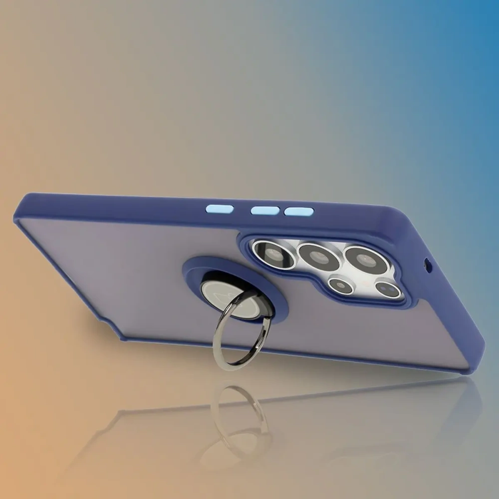 Hurtownia GSM - Etui s úchytem na prst Bizon Case Hybrid Ring pro Samsung Galaxy S25 Ultra kouřové s modrým rámečkem - BIZ7190 - {ean13} - Hurt