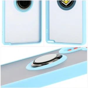Etui z uchwytem na palec Bizon Case Hybrid Ring do Samsung Galaxy S25 Ultra przydymione z jasnoniebieską ramką