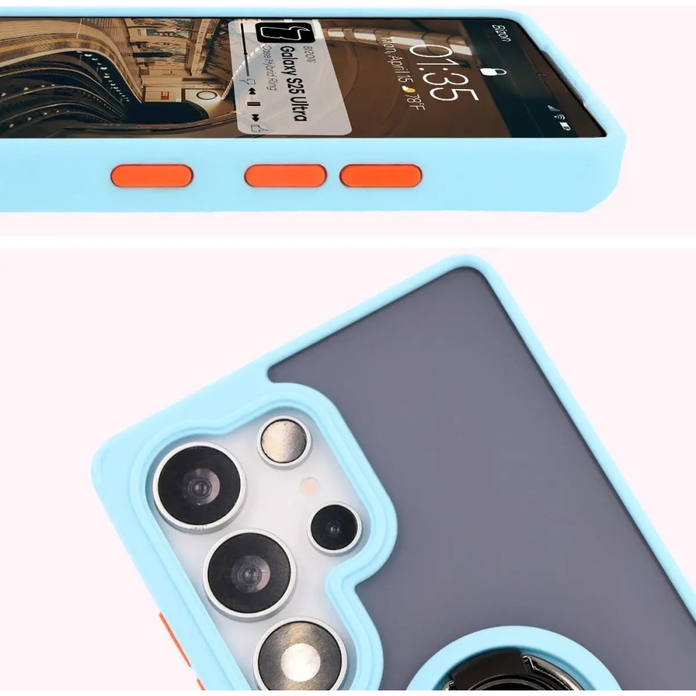 Hurtownia GSM - Etui s úchytem na prst Bizon Case Hybrid Ring pro Samsung Galaxy S25 Ultra kouřové s jasně modrým rámečkem - BIZ7191 - {ean13} - Hurt