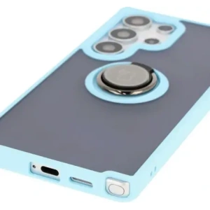 Etui z uchwytem na palec Bizon Case Hybrid Ring do Samsung Galaxy S25 Ultra przydymione z jasnoniebieską ramką