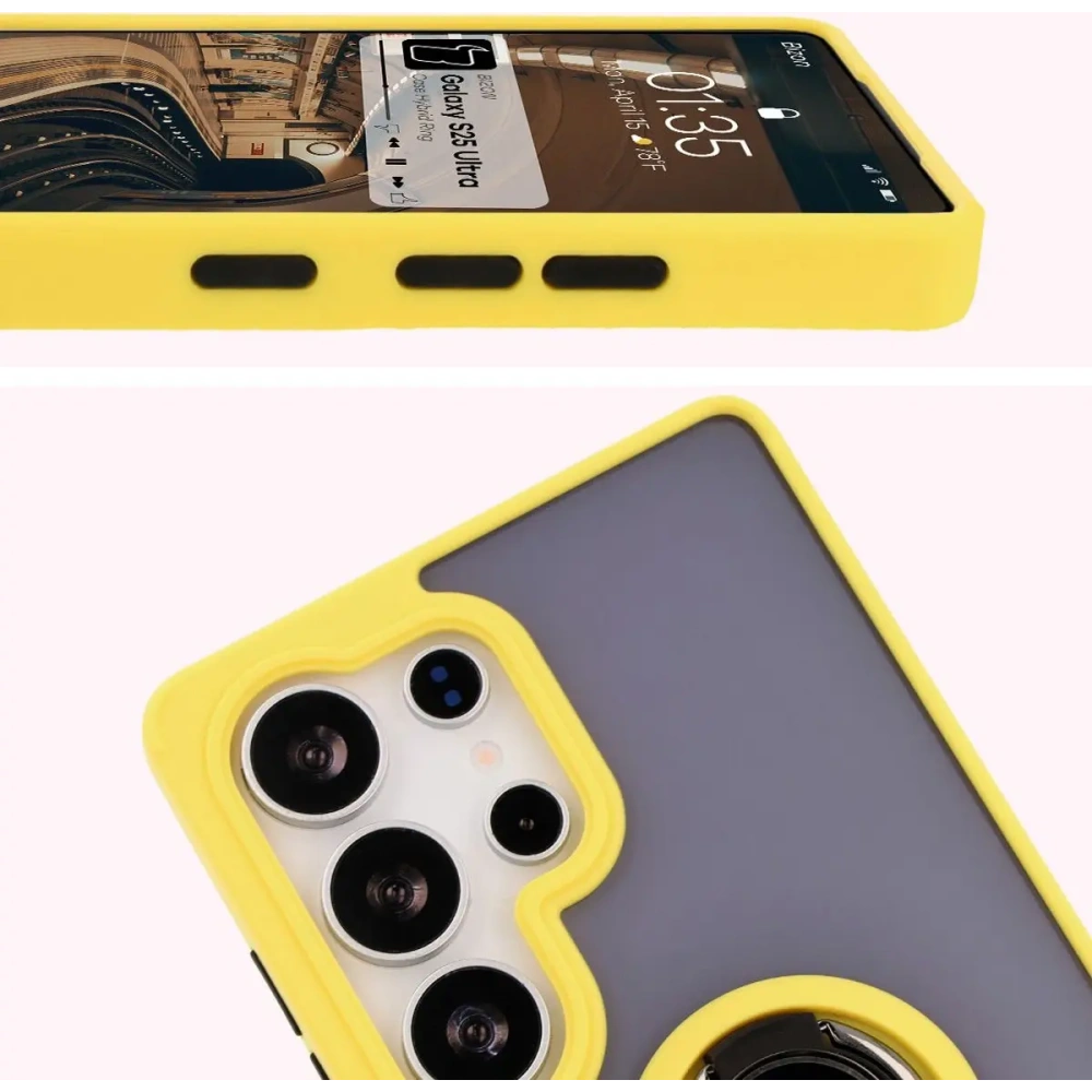 Wholesale Bizon Case Hybrid Ring Samsung Galaxy S25 Ultra smoky with a yellow frame - BIZ7192 - {ean13} - Hurt
