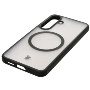 Etui z pierścieniem magnetycznym Bizon Case MatteO do Samsung Galaxy S25 półprzezroczyste z czarną ramką