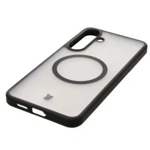 Etui z pierścieniem magnetycznym Bizon Case MatteO do Samsung Galaxy S25 Plus półprzezroczyste z czarną ramką