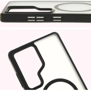 Etui z pierścieniem magnetycznym Bizon Case MatteO do Samsung Galaxy S25 Ultra półprzezroczyste z czarną ramką