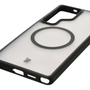 Etui z pierścieniem magnetycznym Bizon Case MatteO do Samsung Galaxy S25 Ultra półprzezroczyste z czarną ramką
