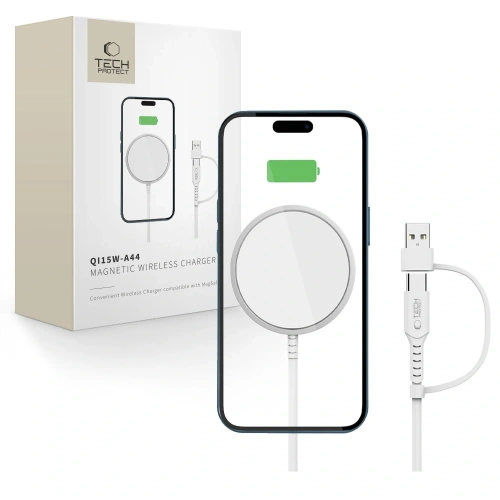 Ładowarka bezprzewodowa Tech-Protect QI15W-A44 Magnetic MagSafe Wireless Charger White