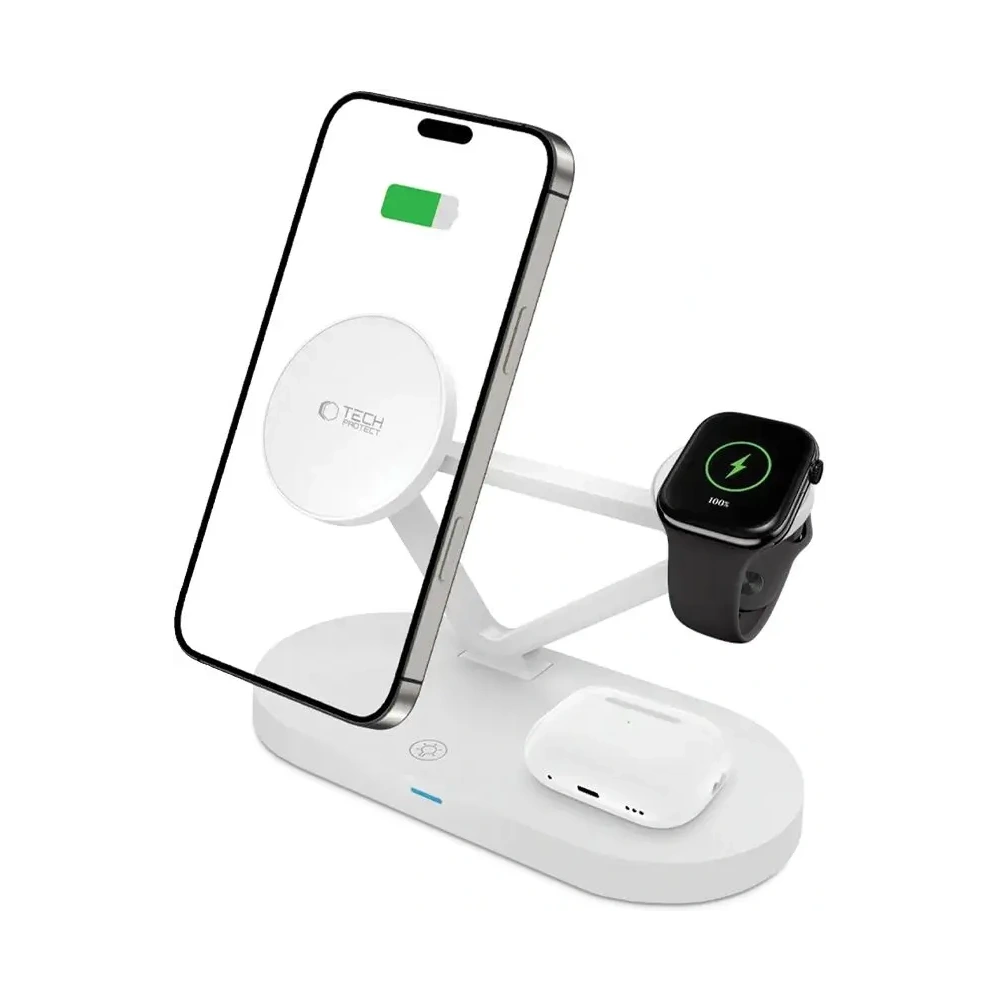 Hurtownia GSM - Tech-Protect QI15W-A41 3in1 Magnetic MagSafe Vezeték nélküli Töltő Fehér - THP3663 - {ean13} - Hurt