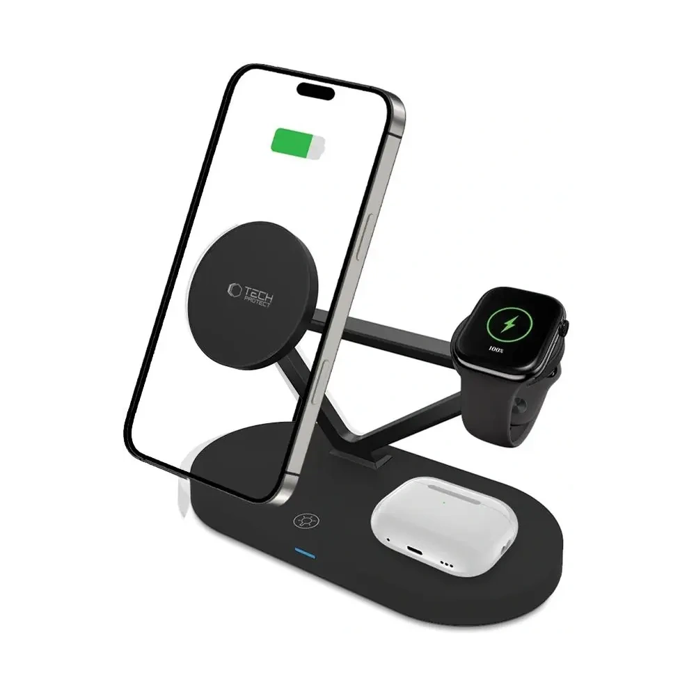 Hurtownia GSM - Tech-Protect QI15W-A41 3in1 Magnetic MagSafe vezeték nélküli töltő fekete - THP3664 - {ean13} - Hurt