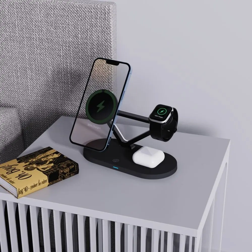 Hurtownia GSM - Bezdrátová nabíječka Tech-Protect QI15W-A41 3in1 Magnetic MagSafe Wireless Charger Black - THP3664 - {ean13} - Hurt