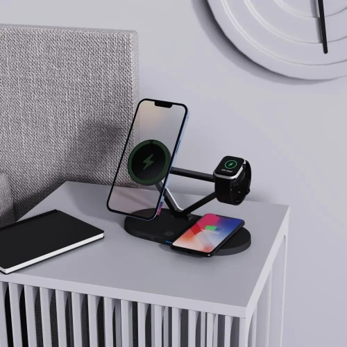 Ładowarka bezprzewodowa Tech-Protect QI15W-A41 3in1 Magnetic MagSafe Wireless Charger Black