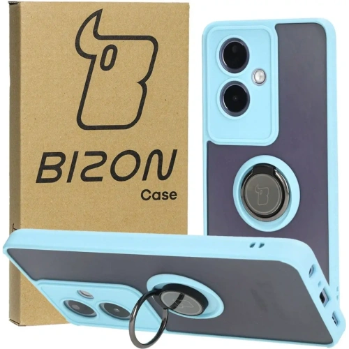 Etui z uchwytem na palec Bizon Case Hybrid Ring do Oppo A79 5G przydymione z jasnoniebieską ramką