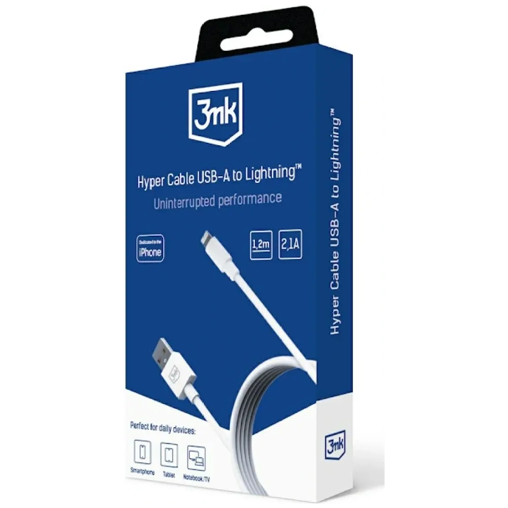 Hurtownia GSM - 3MK Cablu Hyper USB-A / Lightning 1.2m 5V/2.1A 12W alb - 3MK15853 - {ean13} - Hurt
