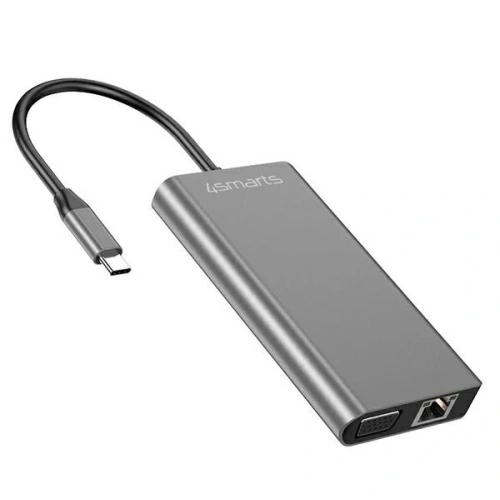 HUB 8w1 4smarts DeX Mode USB-C / 2xUSB-A 3.0, USB-C, HDMI 1.4, SD/TF, VGA, Ethernet RJ-45, 3.5mm szary