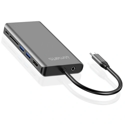 HUB 8w1 4smarts DeX Mode USB-C / 2xUSB-A 3.0, USB-C, HDMI 1.4, SD/TF, VGA, Ethernet RJ-45, 3.5mm szary