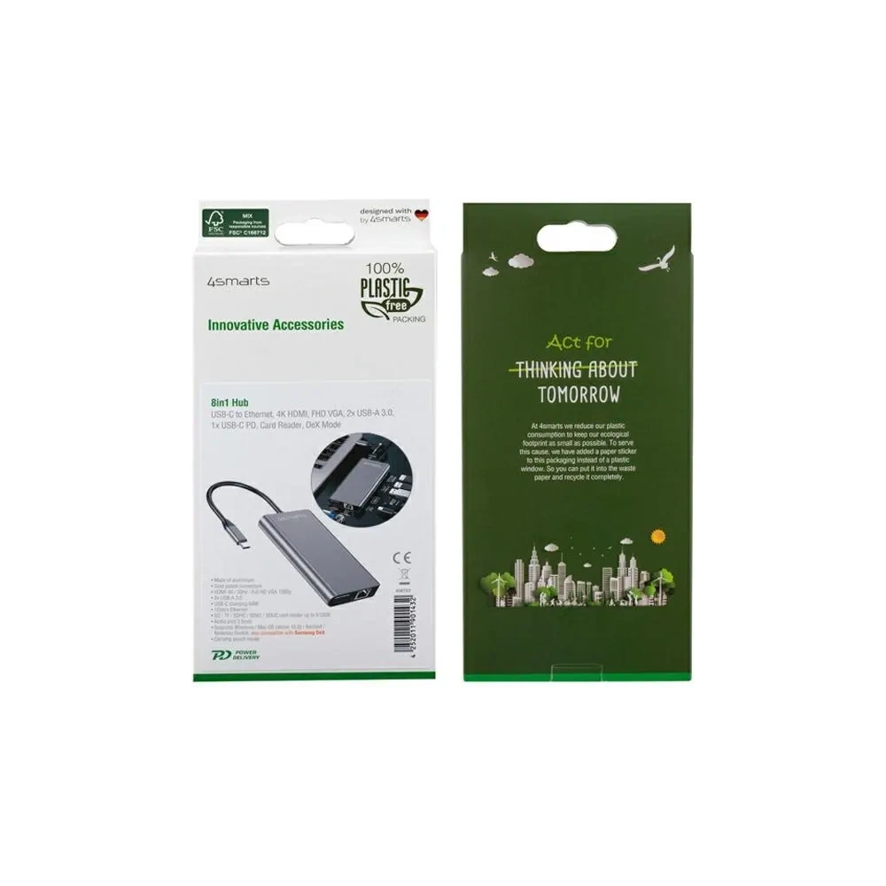 Hurtownia GSM - 4smarts HUB 8in1 Mod DeX USB-C / 2xUSB-A 3.0, USB-C, HDMI 1.4, SD/TF, VGA, Ethernet RJ-45, 3.5mm gri - 4SMR60 - {ean13} - Hurt