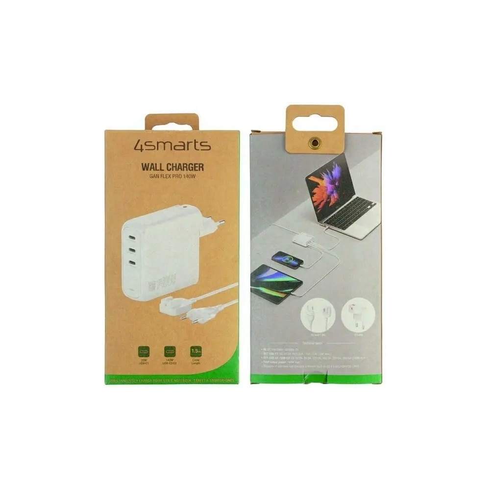 Hurtownia GSM - Ładowarka sieciowa 4smarts GaN Flex Pro 140W 3xUSB-C biały - 4SMR61 - {ean13} - Hurt