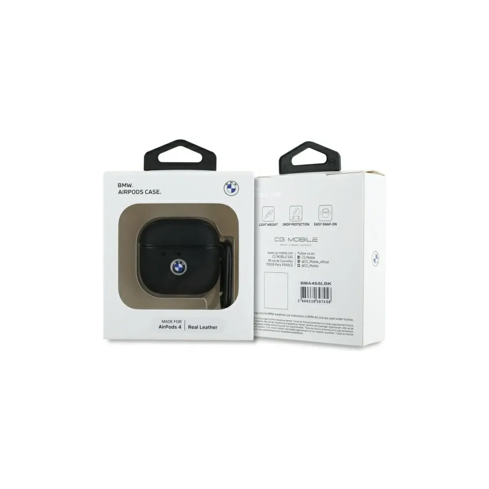 Hurtownia GSM - BMW BMA4SSLBK Apple AirPods 4 Hülle Echtes Leder Silbernes Logo schwarz - BMW799 - {ean13} - Hurt