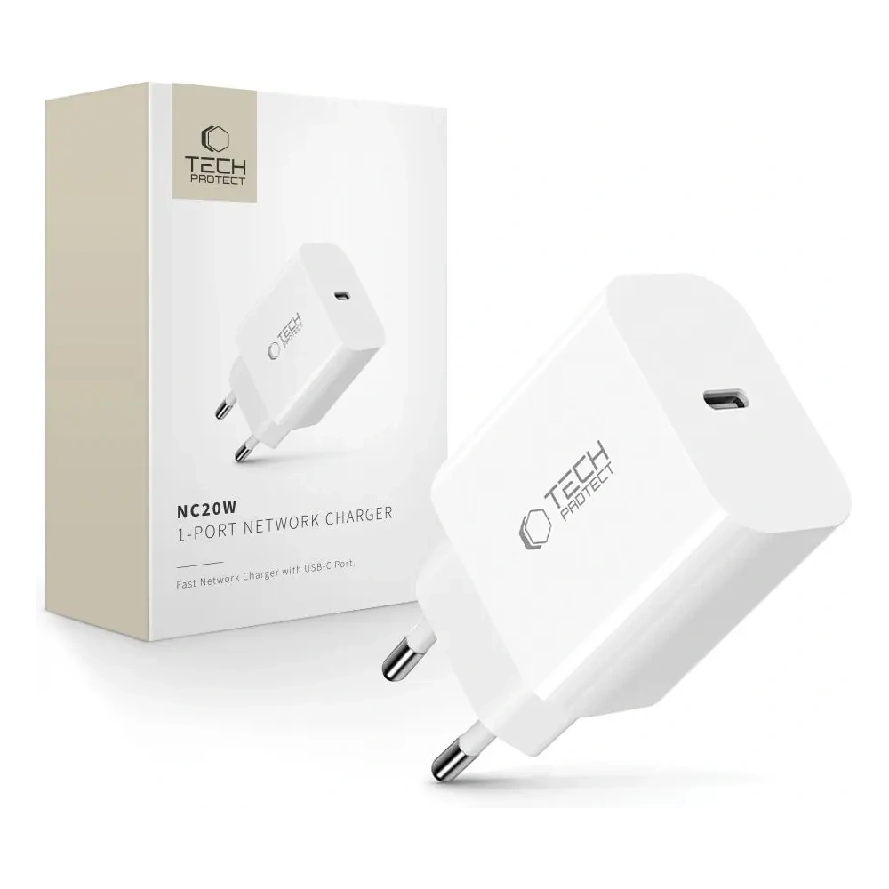 Wholesale Tech-Protect NC20W 1-port USB-C Network Charger PD20W White - THP3681 - {ean13} - Hurt