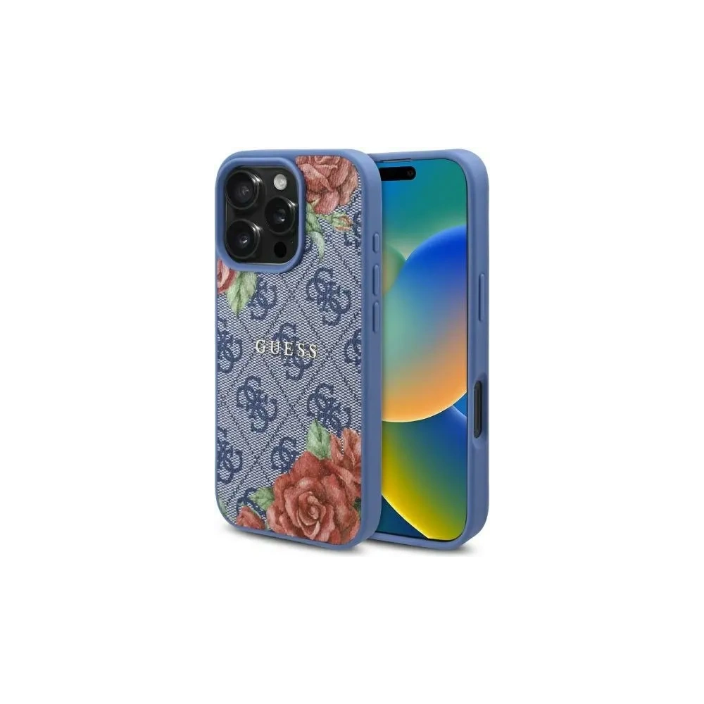 Hurtownia GSM - Guess GUHMP16SP4ROPEMCB Apple iPhone 16 kemény tok 4G Virágmintás MagSafe kék - GUE4218 - {ean13} - Hurt