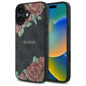 Wholesale Guess GUHMP16SP4ROPEMCK Apple iPhone 16 hardcase 4G Flowers Print MagSafe black - GUE4219 - {ean13} - Hurt