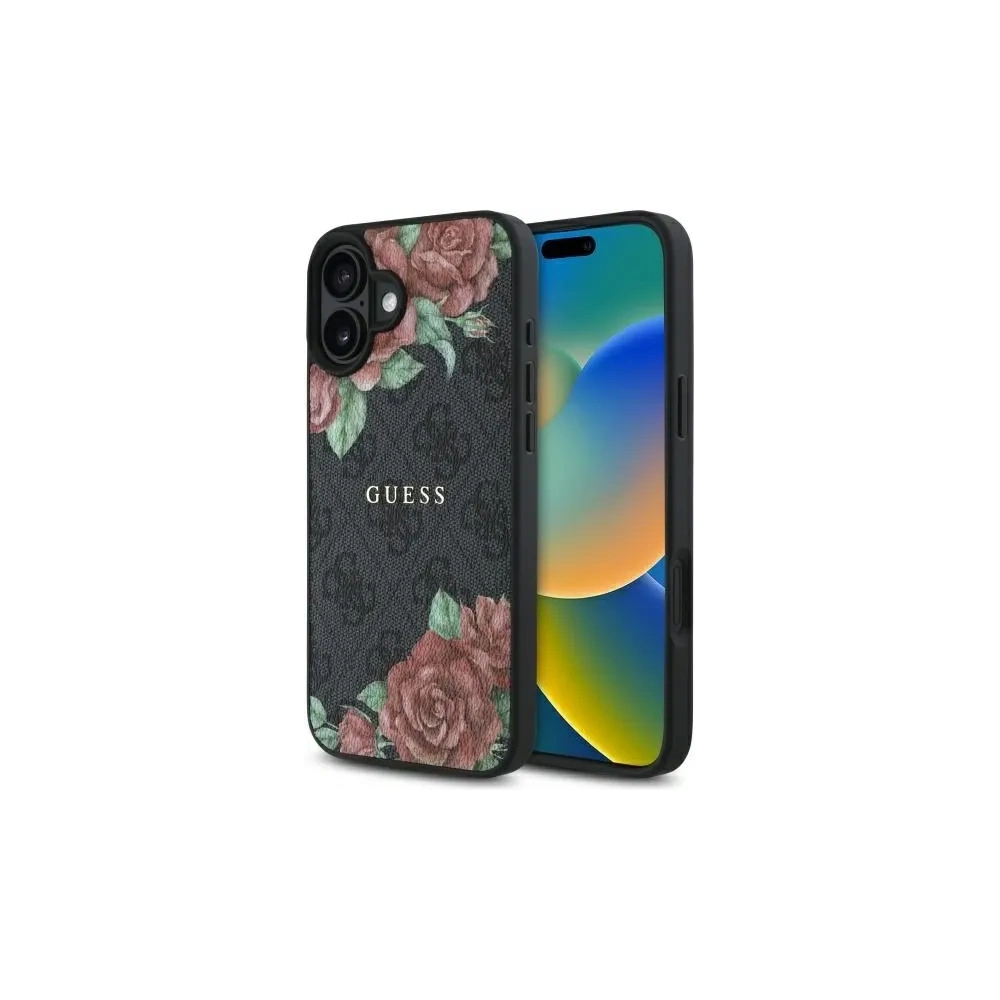 Hurtownia GSM - Guess GUHMP16SP4ROPEMCK Apple iPhone 16 hardcase 4G Flori Imprimare MagSafe negru - GUE4219 - {ean13} - Hurt