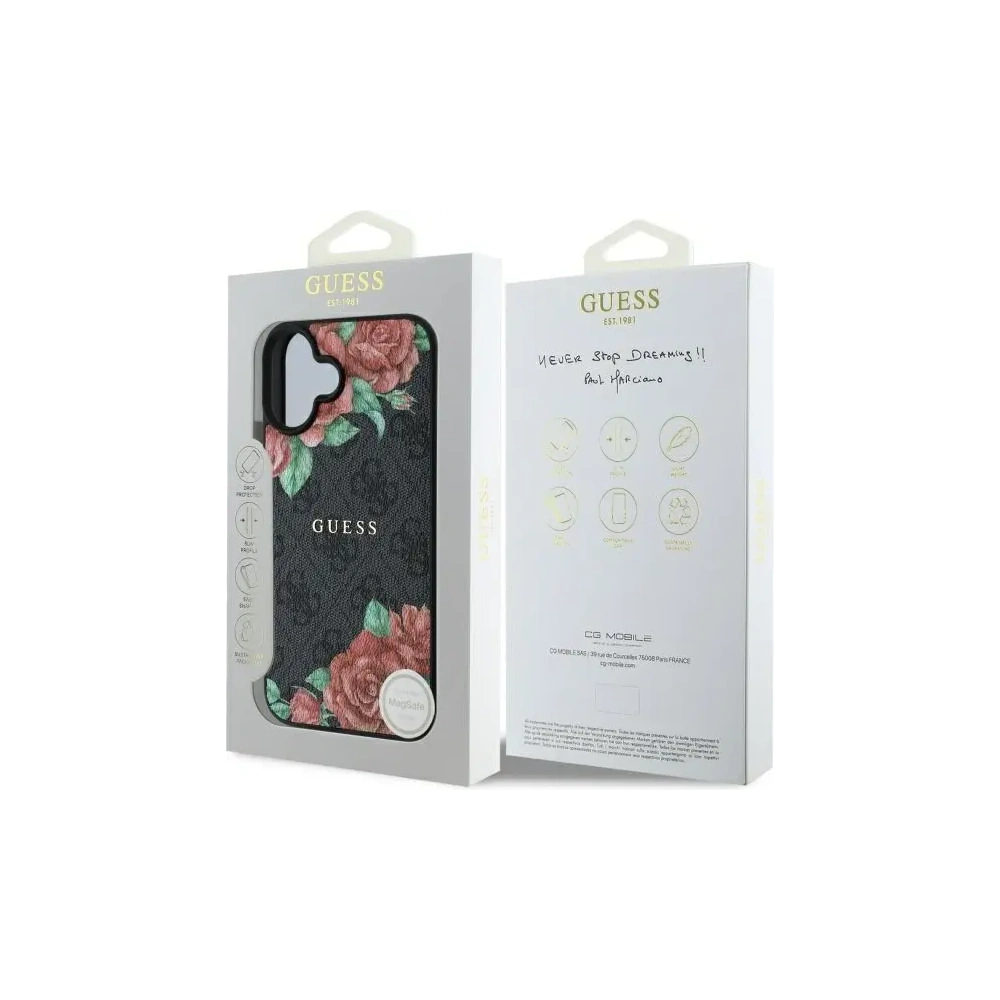 Hurtownia GSM - Guess GUHMP16SP4ROPEMCK Apple iPhone 16 hardcase 4G Flori Imprimare MagSafe negru - GUE4219 - {ean13} - Hurt