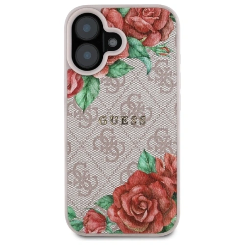 Etui Guess GUHMP16SP4ROPEMCP Apple iPhone 16 hardcase 4G Flowers Print MagSafe różowy/pink